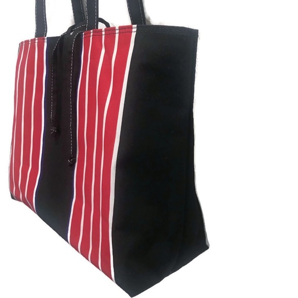Striped Canvas Tote and Coin Purse Set Red Black Blue Stripes NWOT!!! - Picture 3 of 6